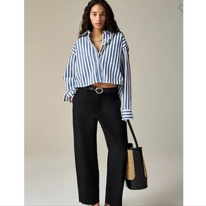 NWT JCREW ETIENNE CROPPED BUTTON UP SHIRT IN STRIPED BLUE WHITE COTTON